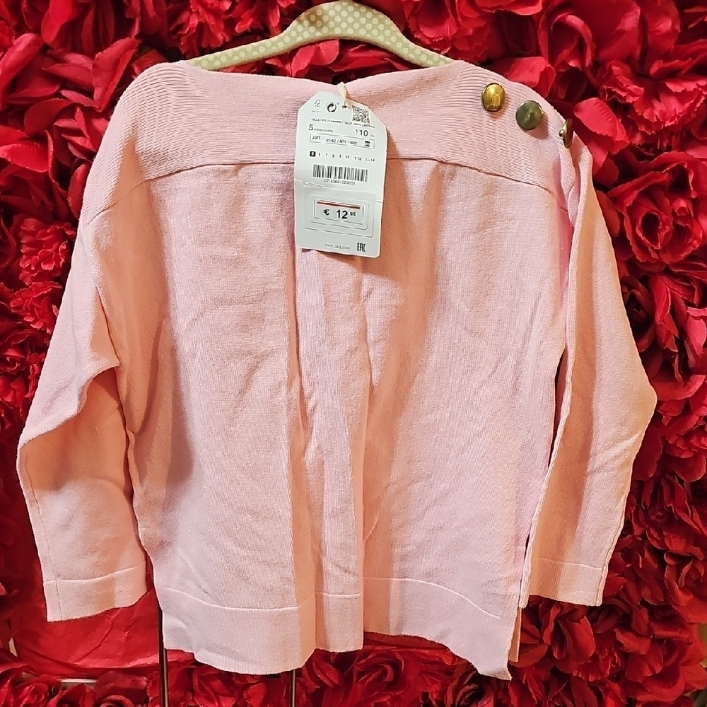 Zara NWT Girls Pink Sweater with Gold Button Accents Size 5